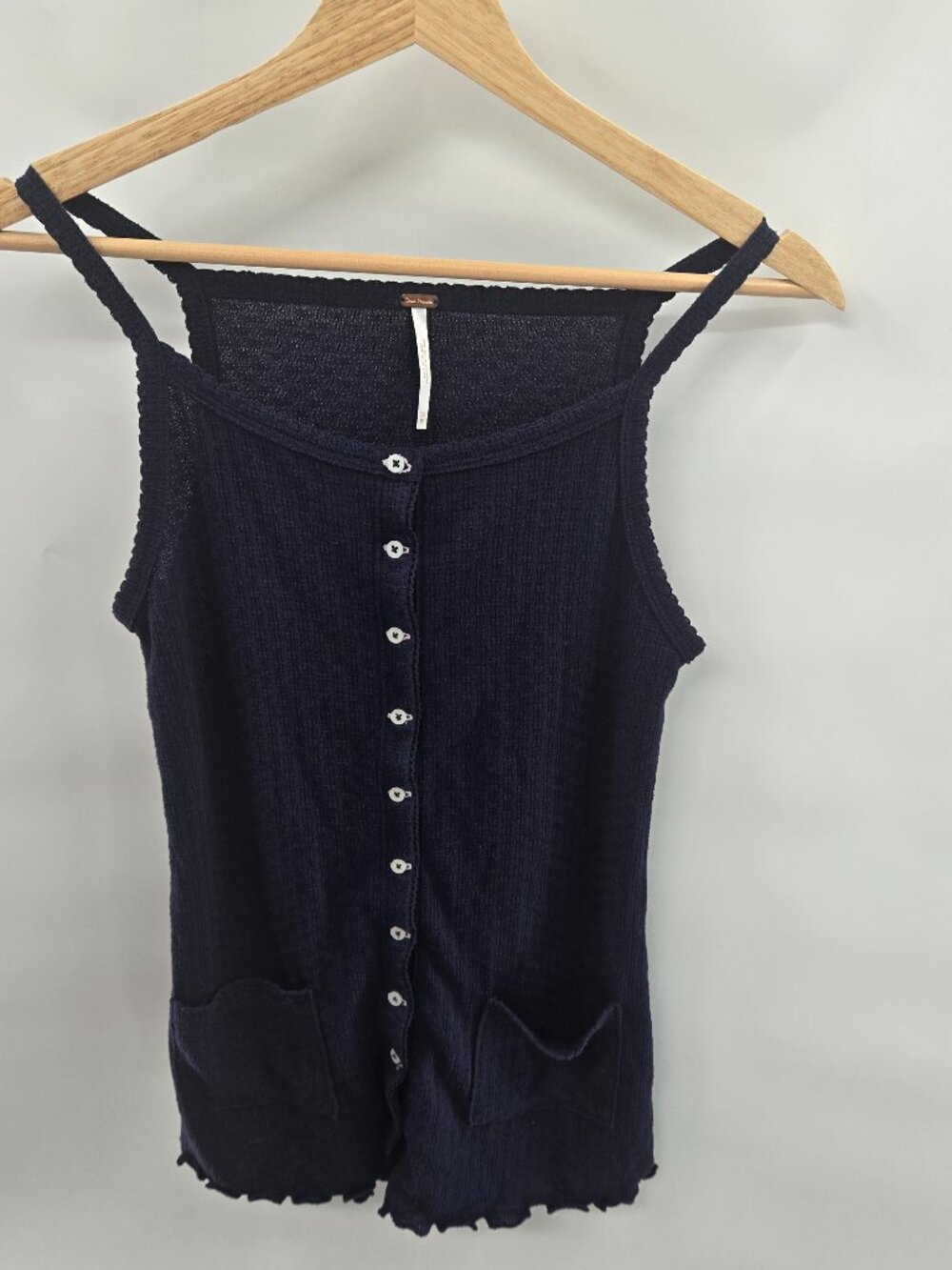 Free People Blue Textured Ribbed Button Front Bridgette Knit Tank XS